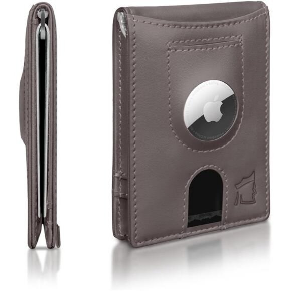 Smart RFID Blocking Leather Wallet with Airtag Holder & Money Clip - Minimalist - Picture 1 of 6